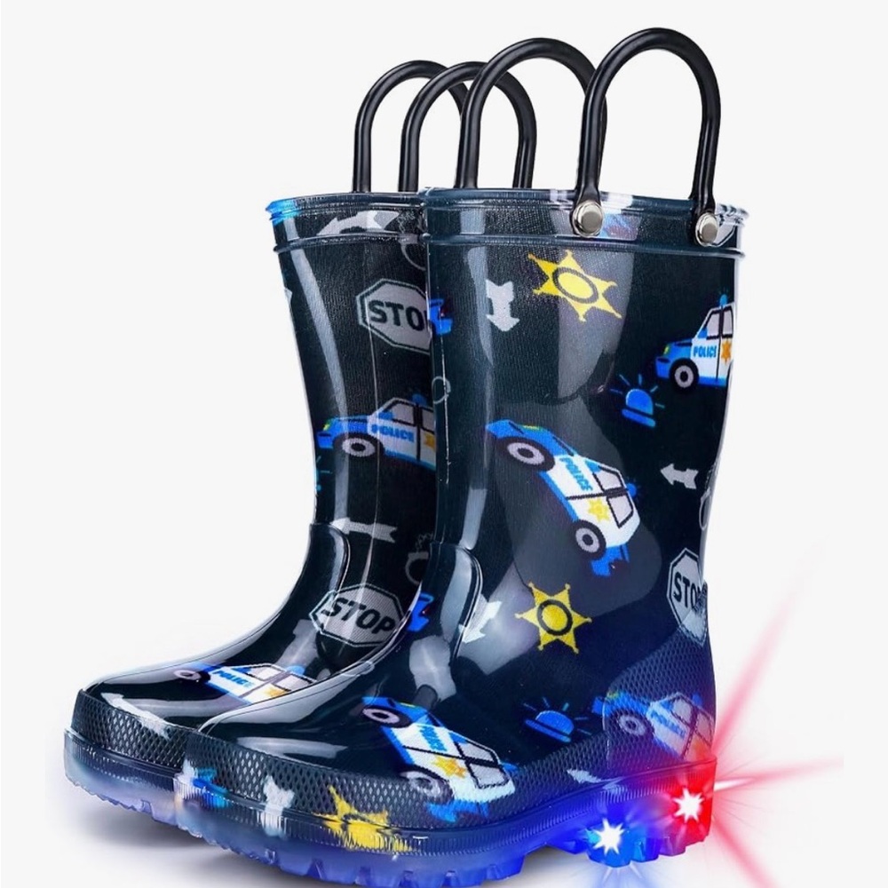 Kids Police Car Light-Up Rain Boots Size 13 NWOT